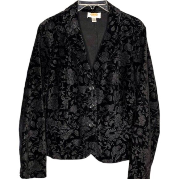 Talbots Cotton Velvet Floral Design Jacket Blazer - Black - 16 - Picture 1 of 8